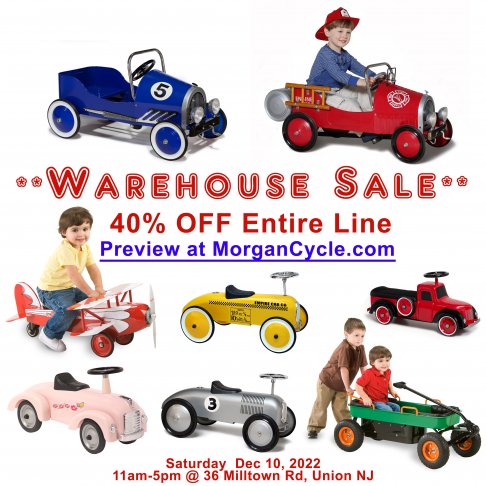40% Off Warehouse Sale Children's Riding Toys Saturday Dec 10, preview MorganCycle.com - 2