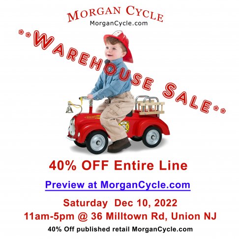 40% Off Warehouse Sale Children's Riding Toys Saturday Dec 10, preview MorganCycle.com